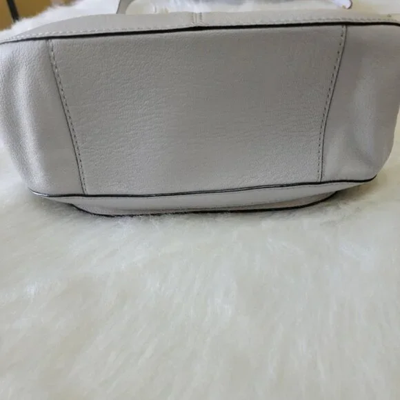KATE‎ SPADE Light Gray White Leather Top Handle Saddle Convertible Preppy Bag - Picture 3 of 12